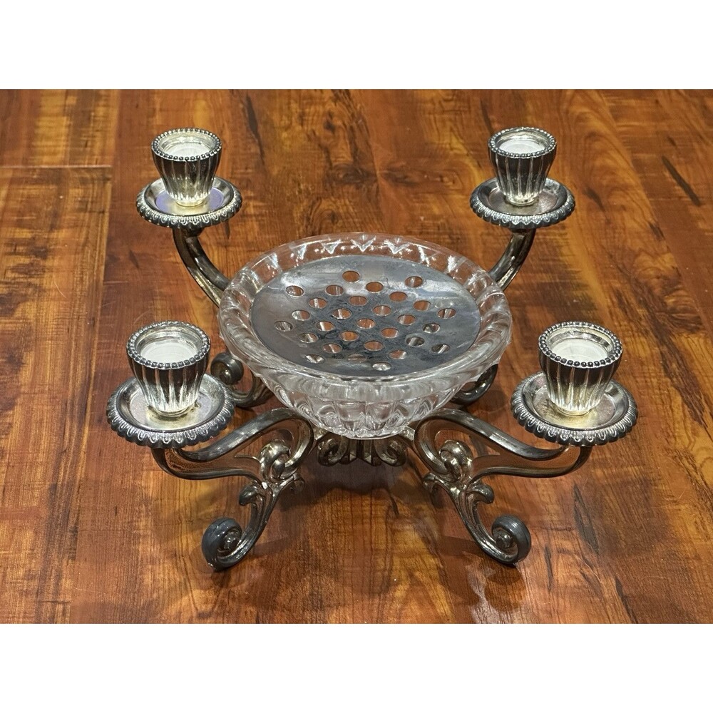 Vintage Godinger NY Silverplated Candelabra & Fine Crystal Bowl Centerpiece